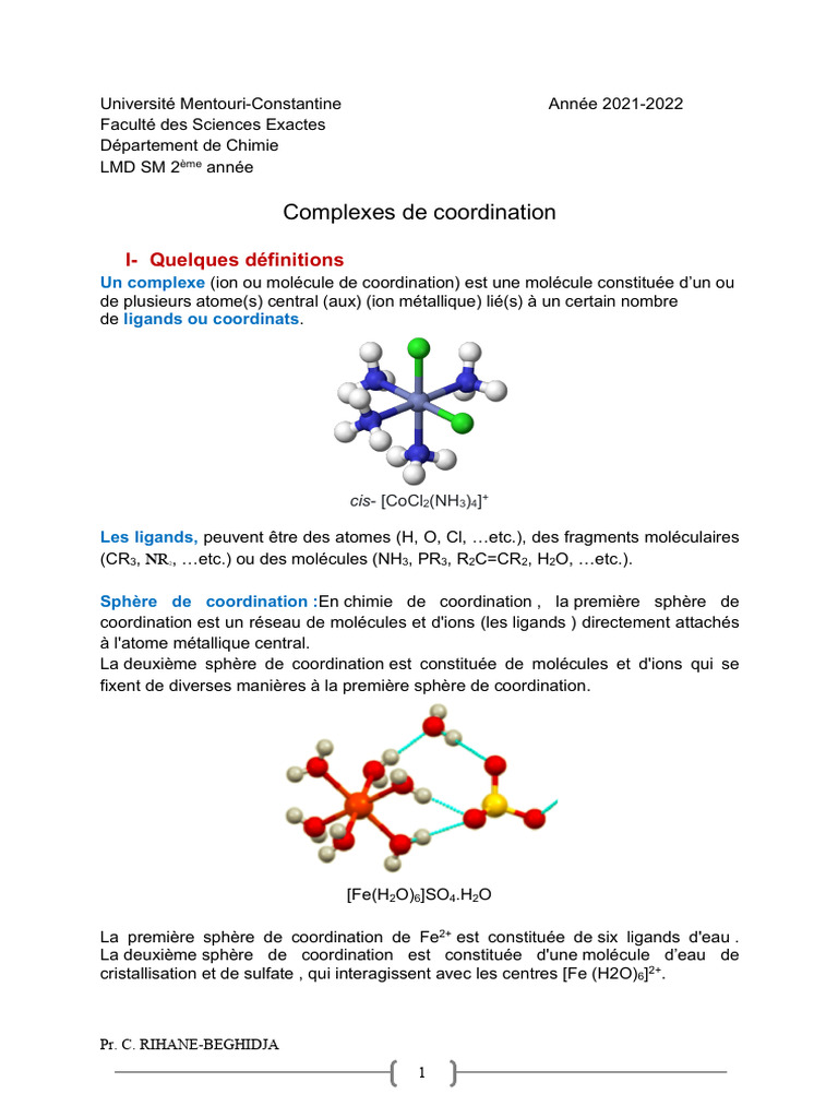 Complexes de Coordination et Ligands | PDF | Complexe (chimie ...