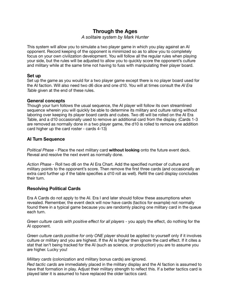 Solitaire Rules for Through the Ages | PDF | Dice | Tabletop Games