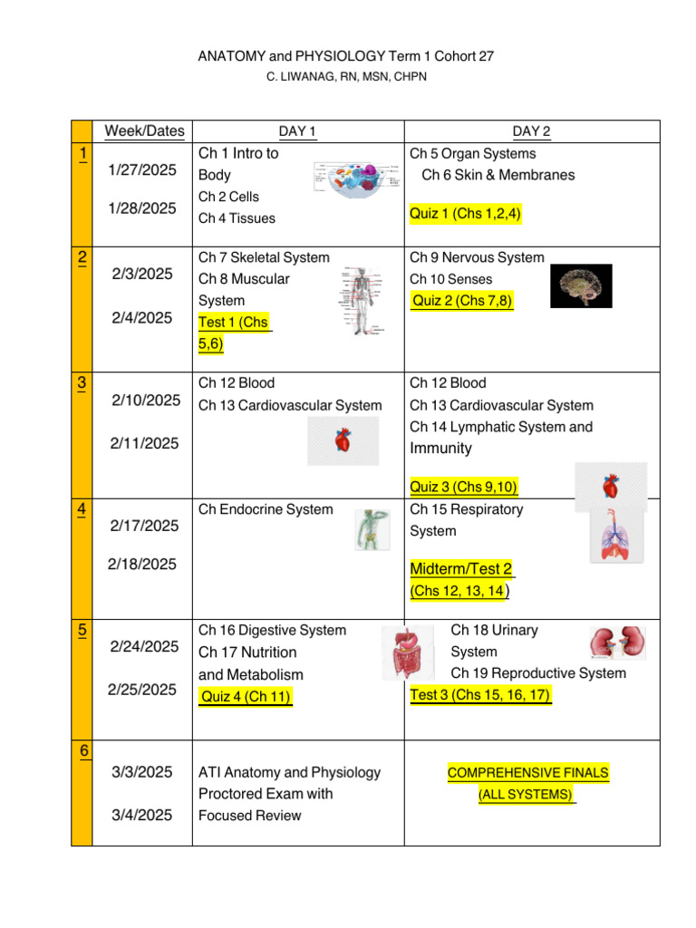 C 27 Term 1 A&P Calendar | PDF