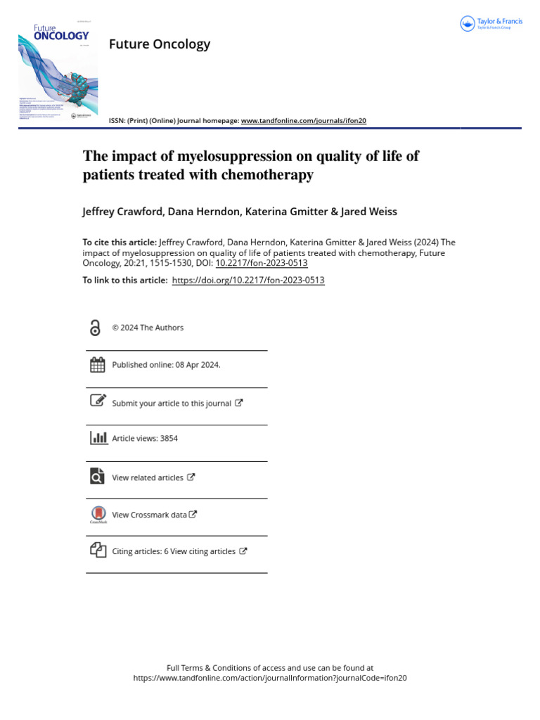 The Impact of Myelosuppression On Quality of Life of Patients Treated ...