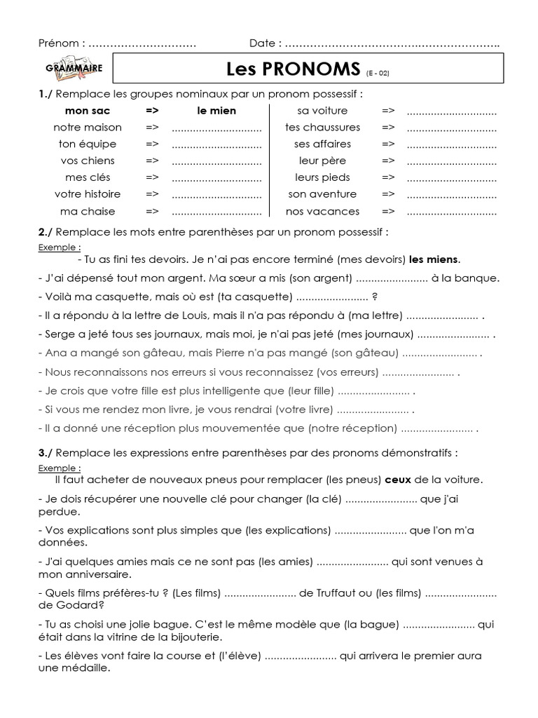 Exercices sur les pronoms en français | PDF