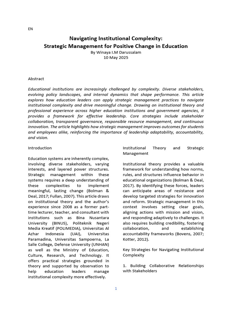 Navigating Institutional Complexity: Strategic Management For Positive ...
