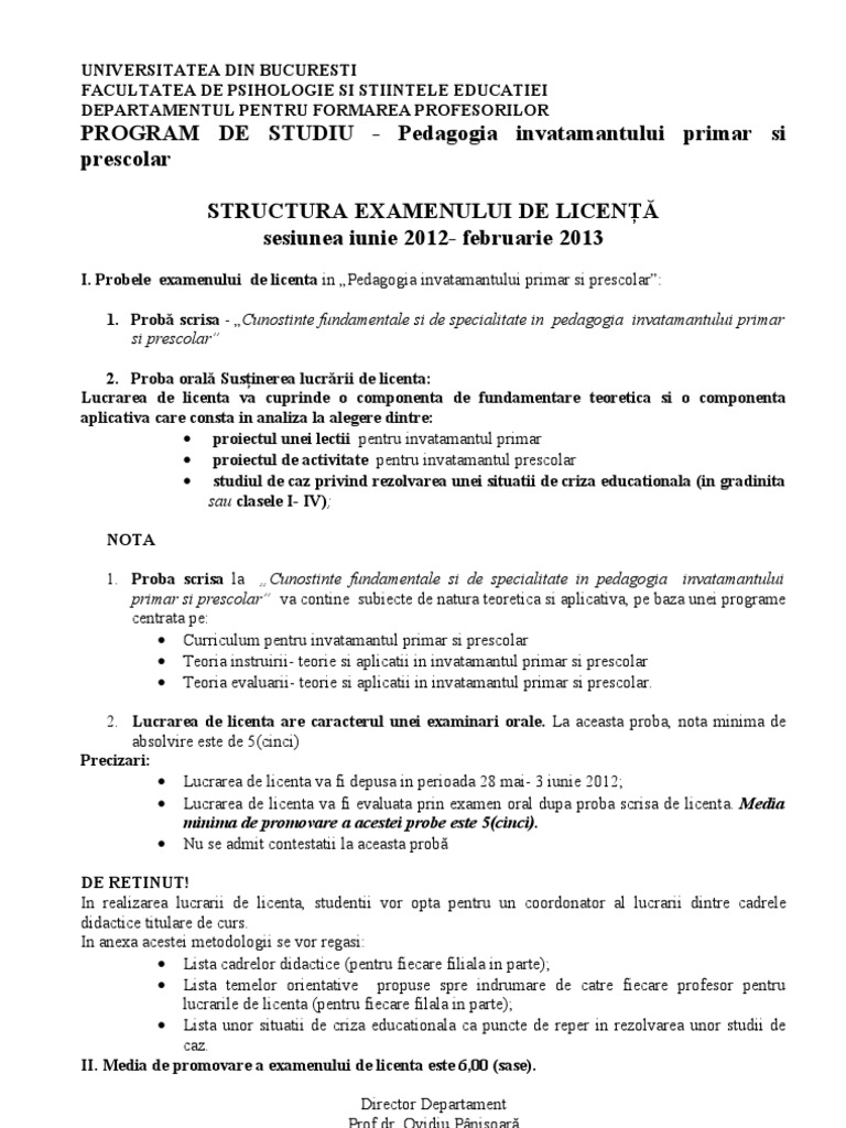 Structura Examen Pipp Licenta 2012