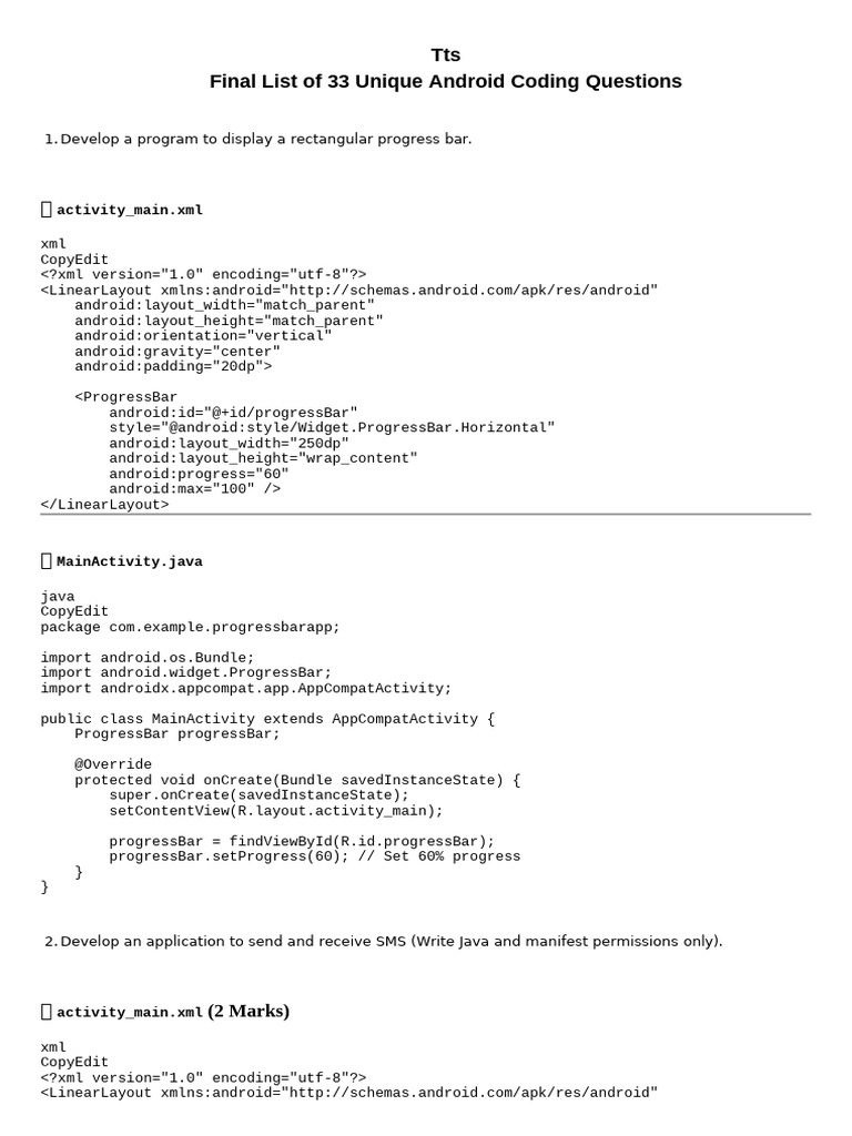 33 Unique Android Coding Questions | PDF | Android (Operating System ...