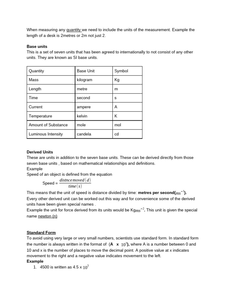 Base and Derrived Units | PDF | International System Of Units | Units ...