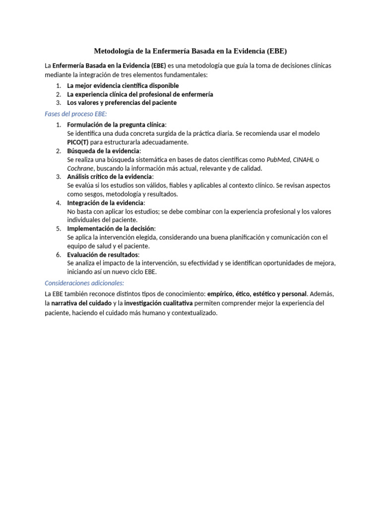 Fases de la Enfermería Basada en Evidencia | PDF