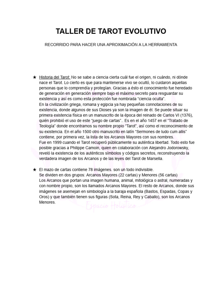 Taller de Tarot Evolutivo Gratis | PDF | Tarot | Arcanos Mayores