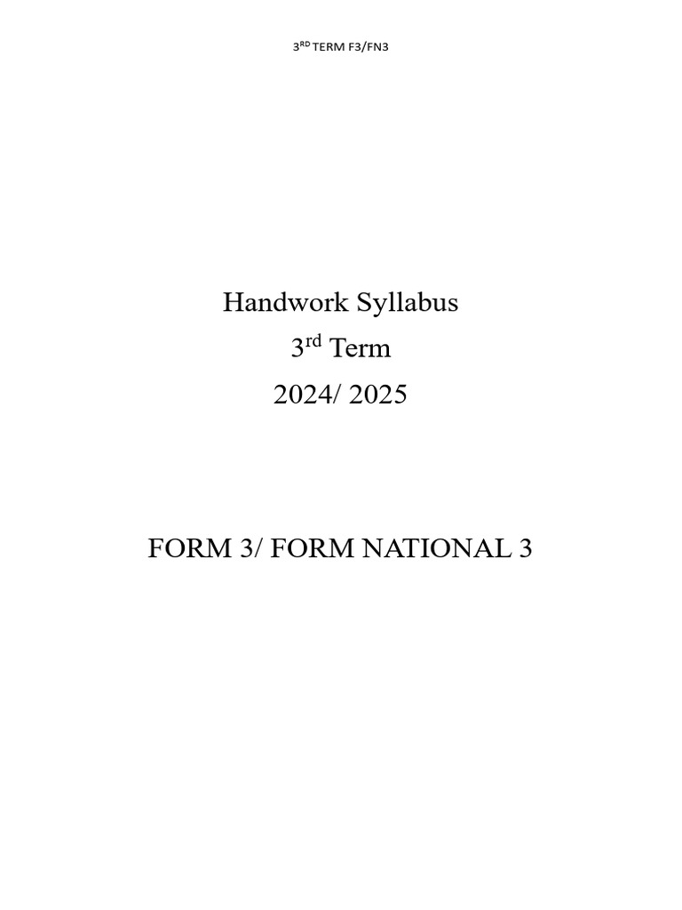 Handwork Syllabus F3FN3 3RD T | PDF