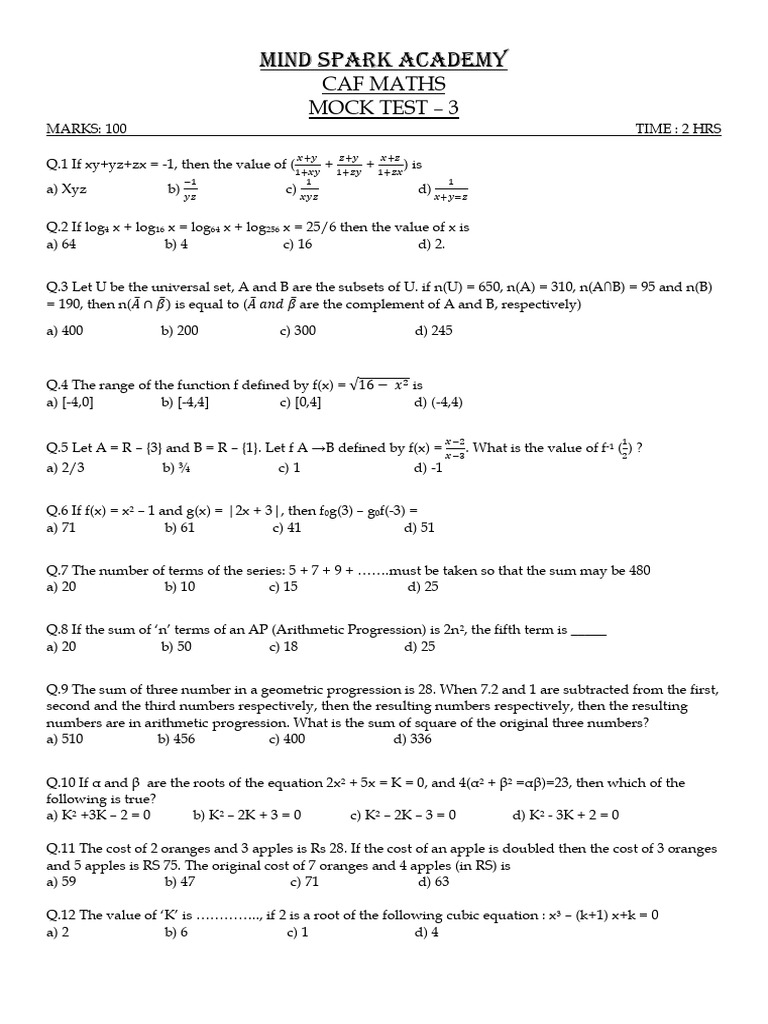 CAF Maths Mock Test 3 Questions | PDF | Interest | Present Value