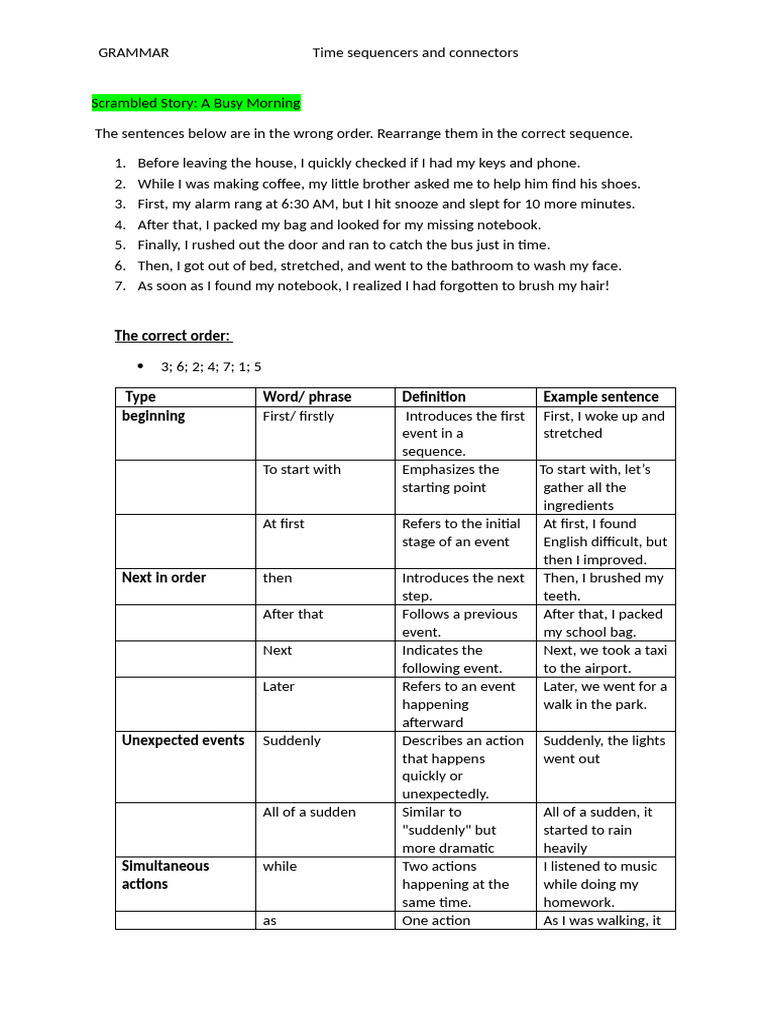 Time Sequencers and Connectors Guide | PDF | Linguistics