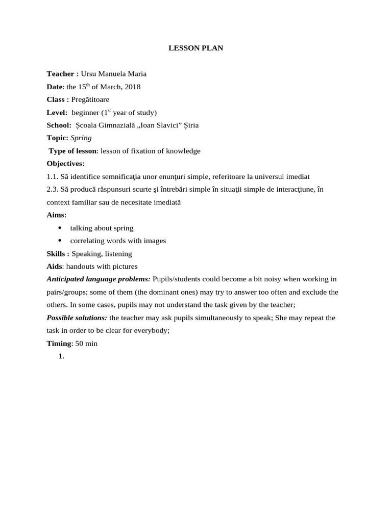Spring Lesson Plan for Beginners | PDF | Human Communication | Learning