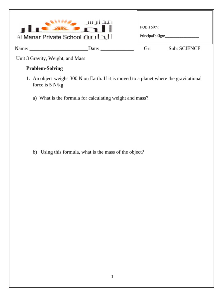 GR 6 Unit 3 WS Calculating Weight Group 3 | PDF