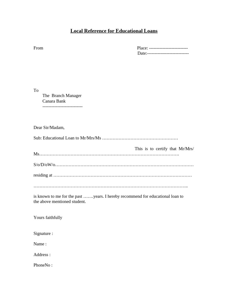 Local Reference for Education Loan | PDF