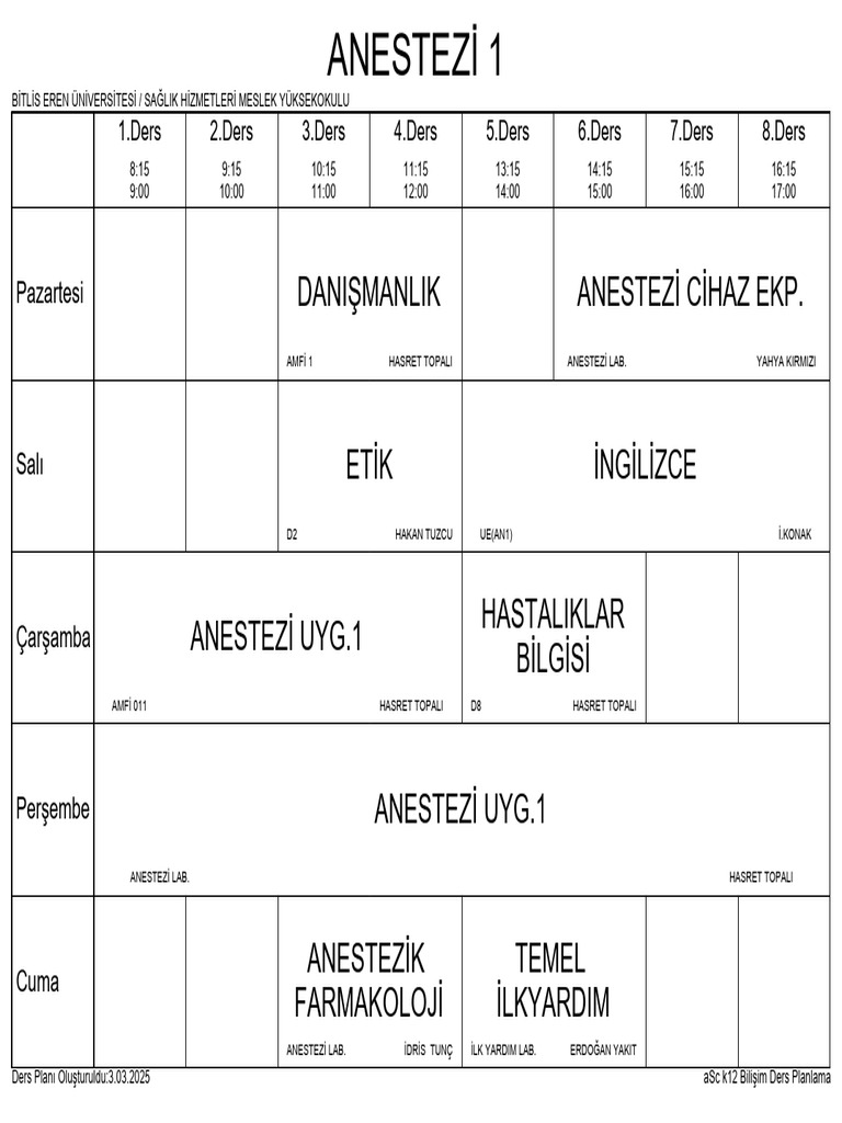 4 - 3.25 Ders Programları | PDF