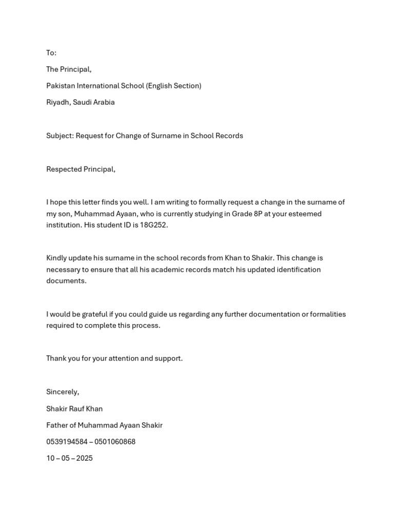 Request to Change Student Surname | PDF