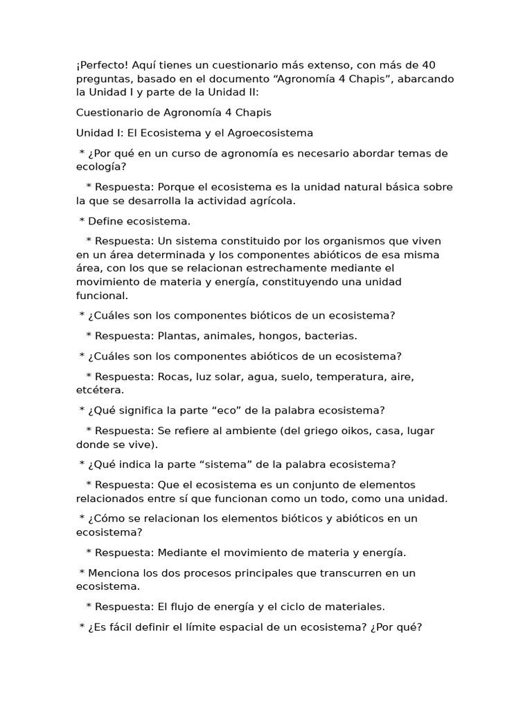 Cuestionario de Agronomía: Ecosistemas y Agroecosistemas | PDF ...