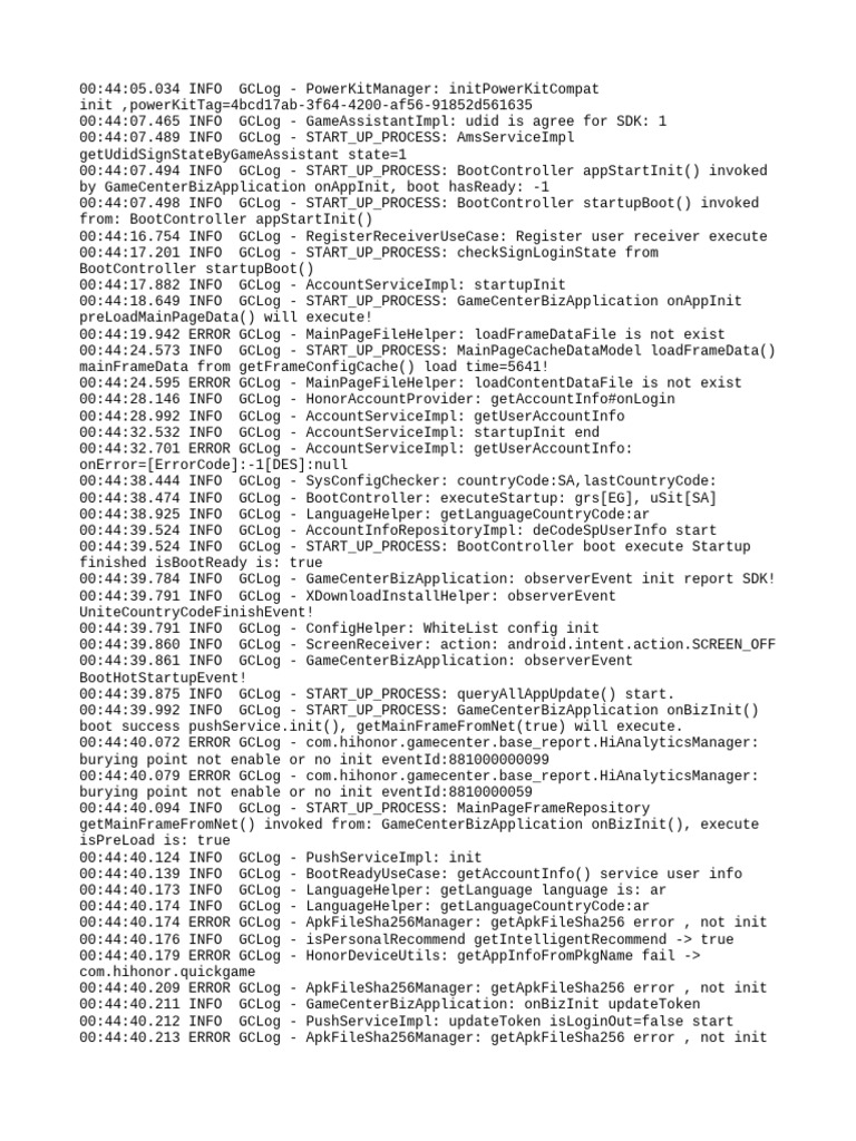 GameCenterBizApplication Startup Log | PDF | Computing | Software