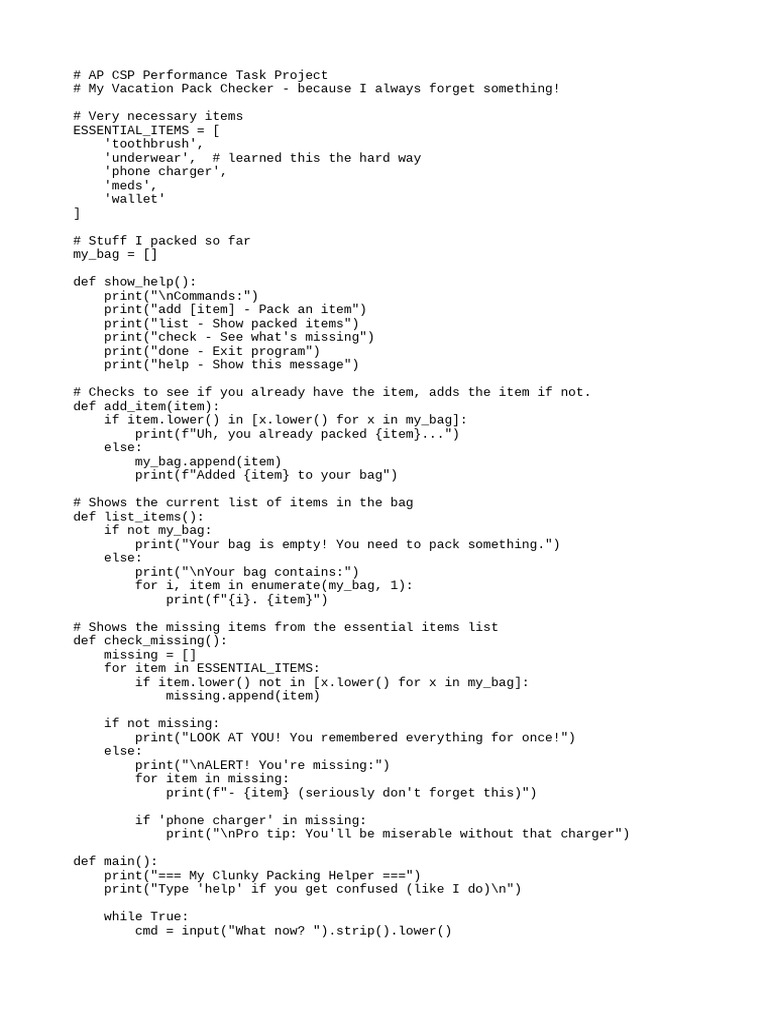 Vacation Pack Checker Program | PDF
