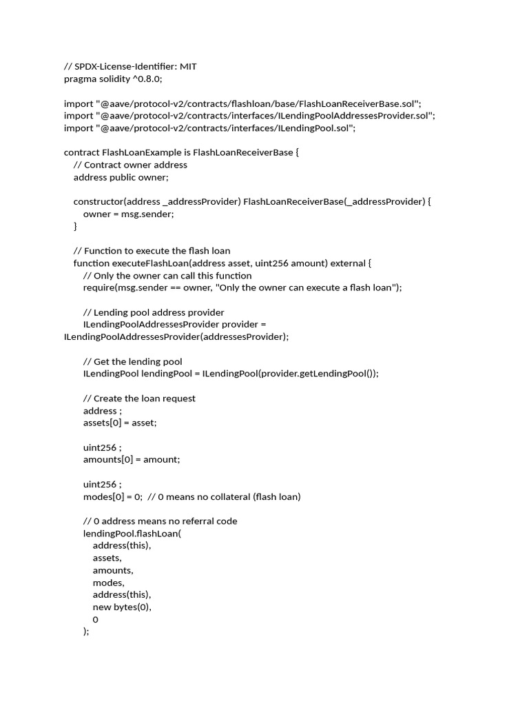 Aave Flash Loan Smart Contract Example | PDF