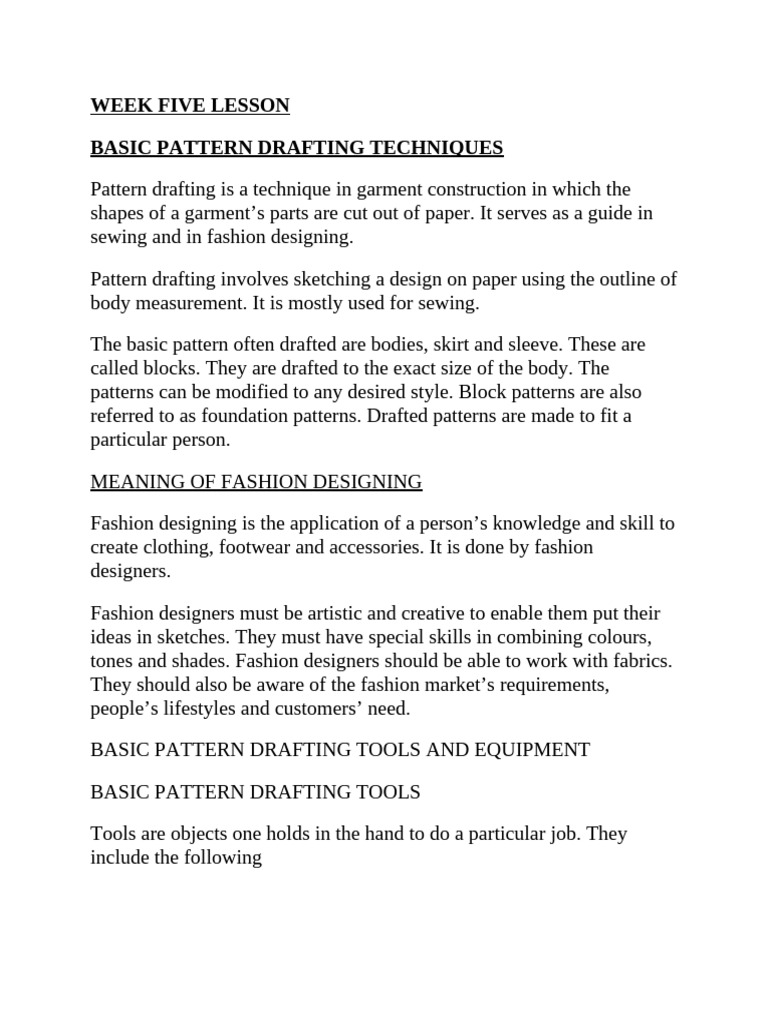 Basic Pattern Drafting Techniques | PDF
