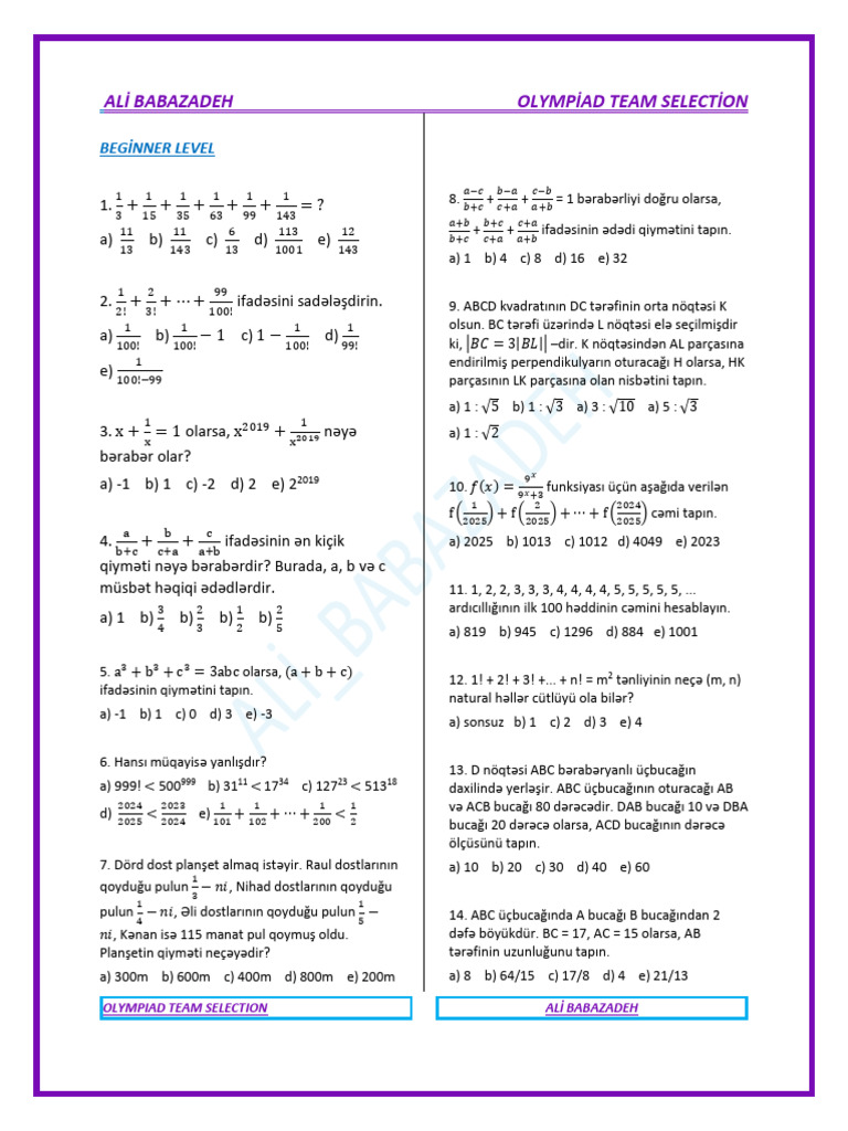 Olympiad questions | PDF