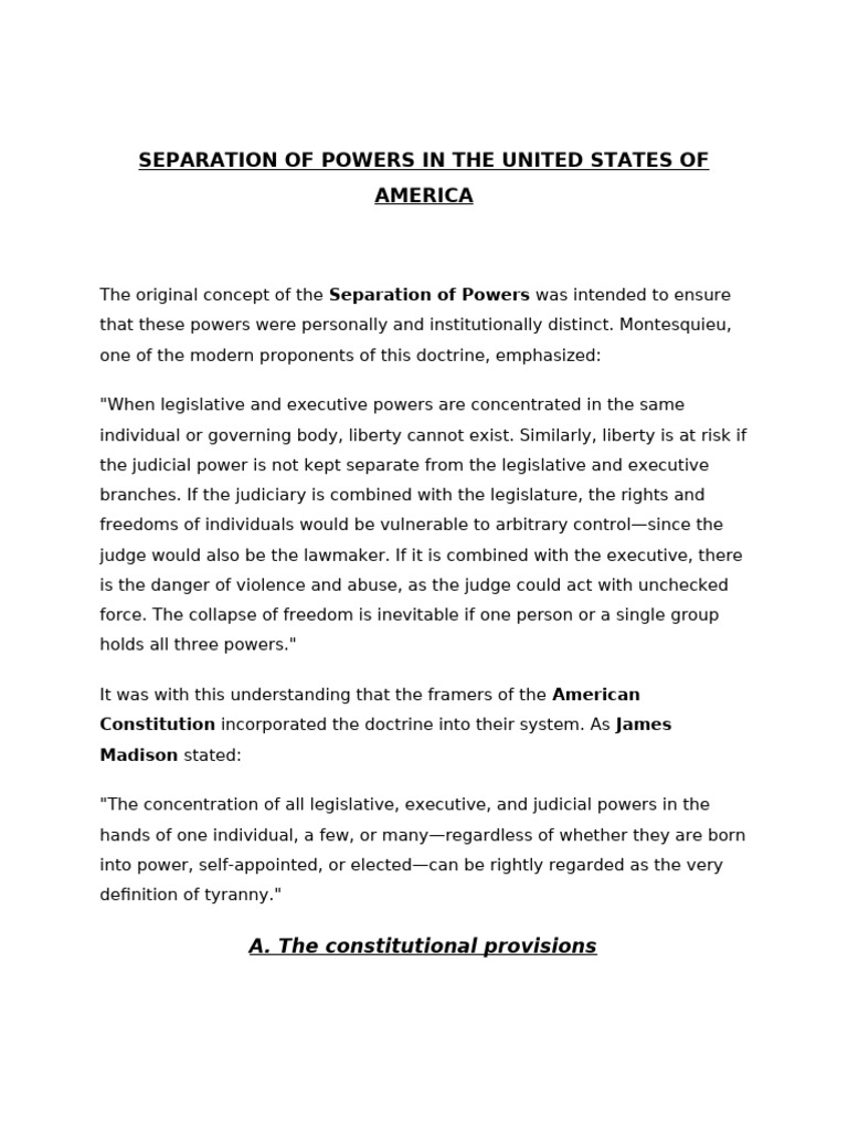 Separation of Powers in U.S. Government | PDF | United States Congress ...