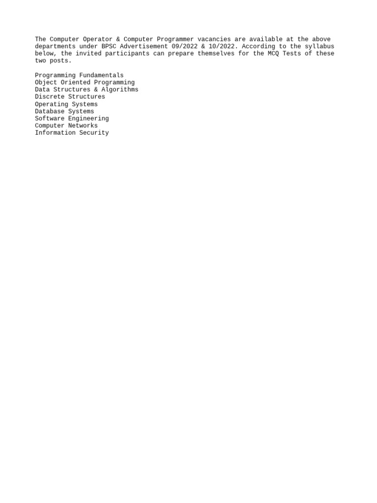 BPSC Computer Operator Syllabus | PDF