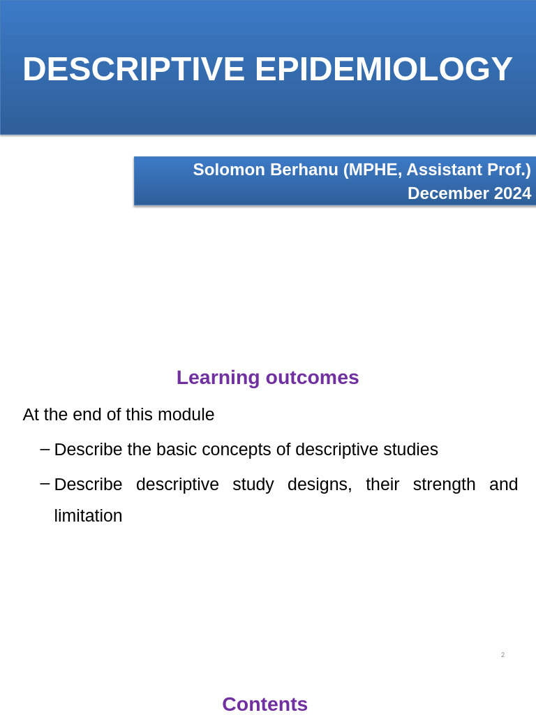 Descriptive Epidemiology Study Designs | PDF | Epidemiology | Sampling ...