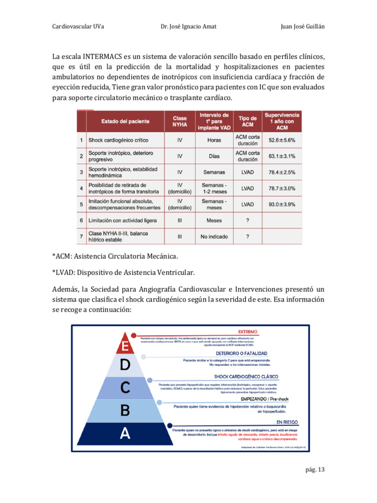 Escala INTERMACS y Shock Cardiogénico | PDF | Insuficiencia cardíaca ...