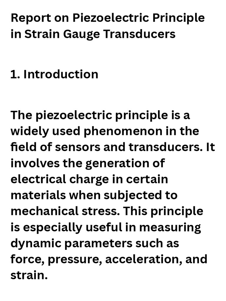 Report On Piezoelectric Principle in Strain Gauge Transducers | PDF