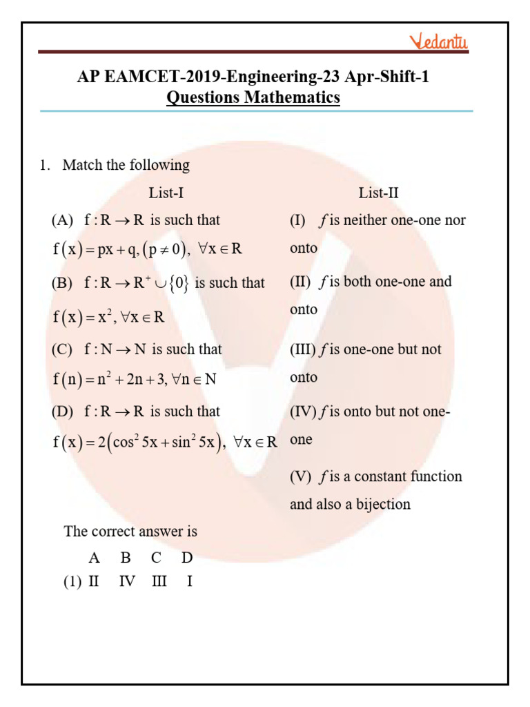 Solving AP EAMCET 2019 Math Questions | PDF | Function (Mathematics ...