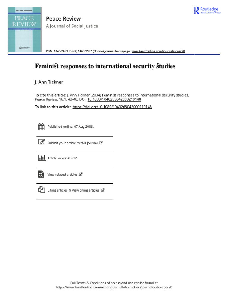 Feminist Perspectives on Security Studies | PDF | Feminism | Gender Studies