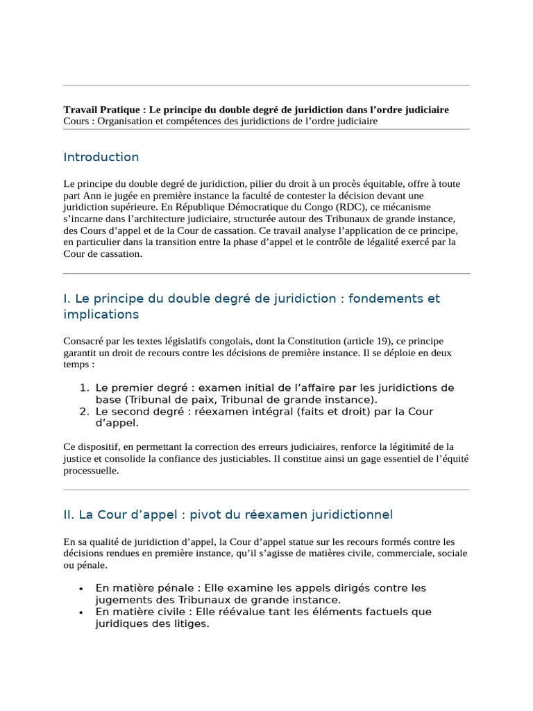 Double Degré de Juridiction en RDC | PDF | Tribunaux | Loi ...