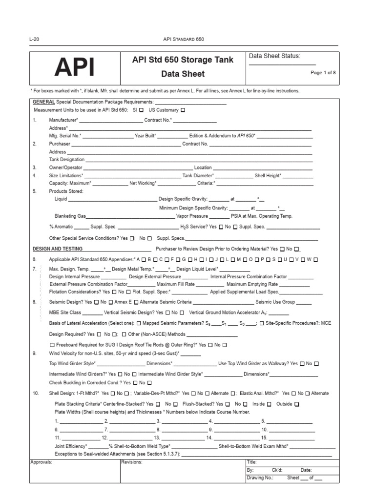 Data Sheet for API 650 Compliance | PDF