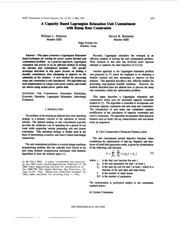 Lagrangian Relaxation for Unit Commitment | PDF | Mathematical ...