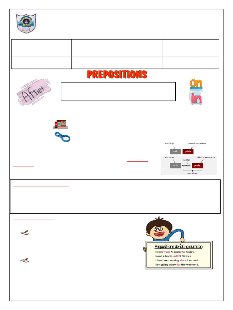 Prepositions Worksheet for Grade 8 | PDF | English Language | Noun