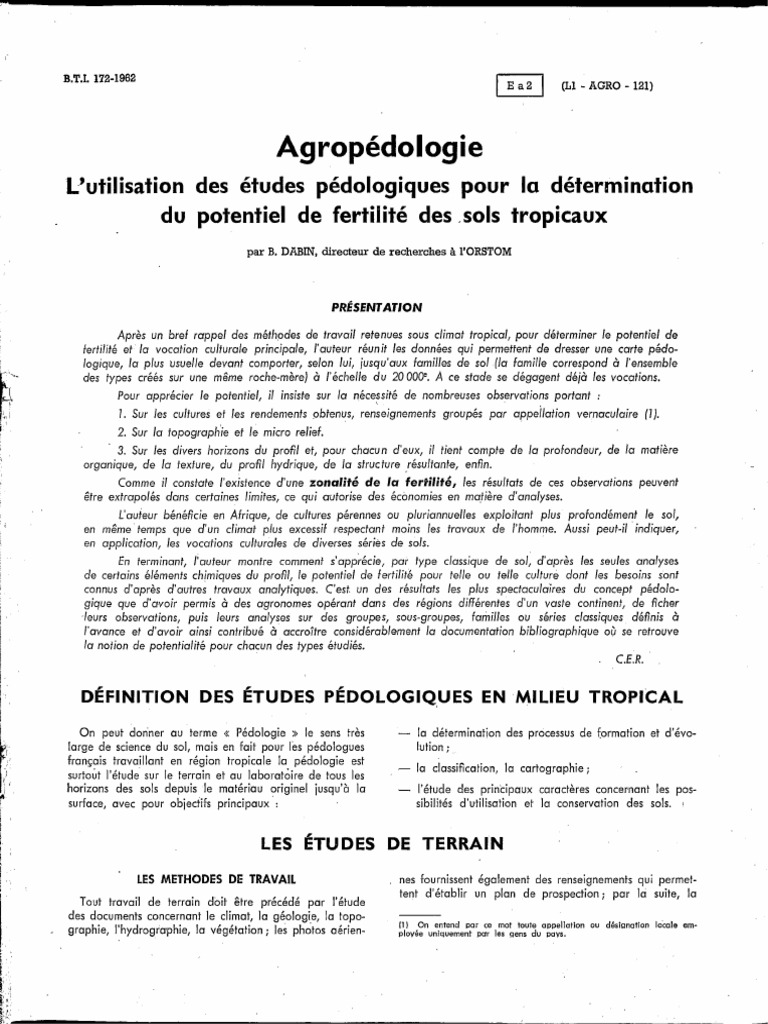 Potentiel de fertilité des sols tropicaux | PDF | Sol (pédologie ...