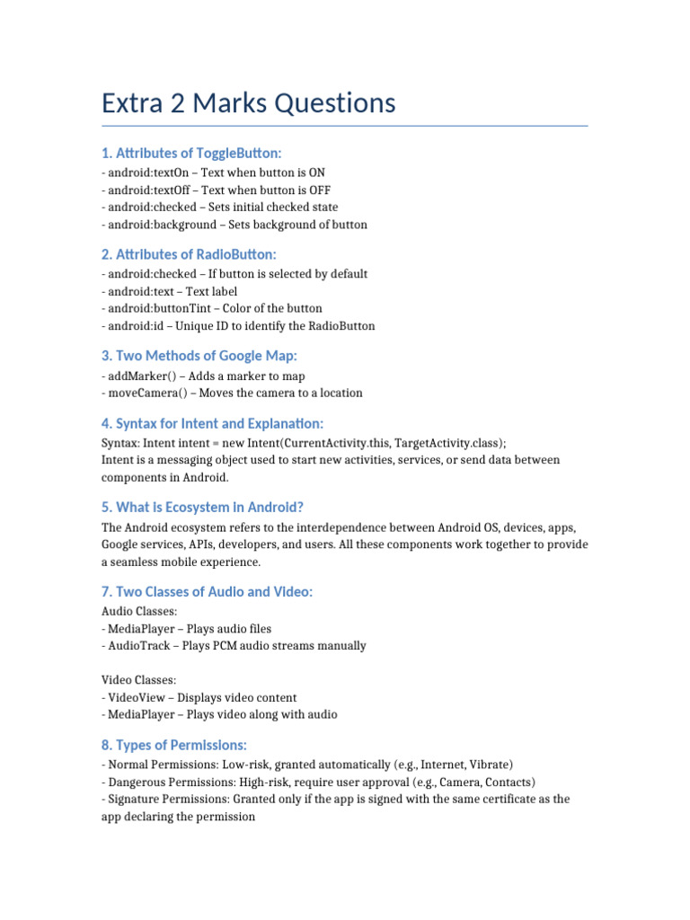 Android UI Components and Methods Guide | PDF