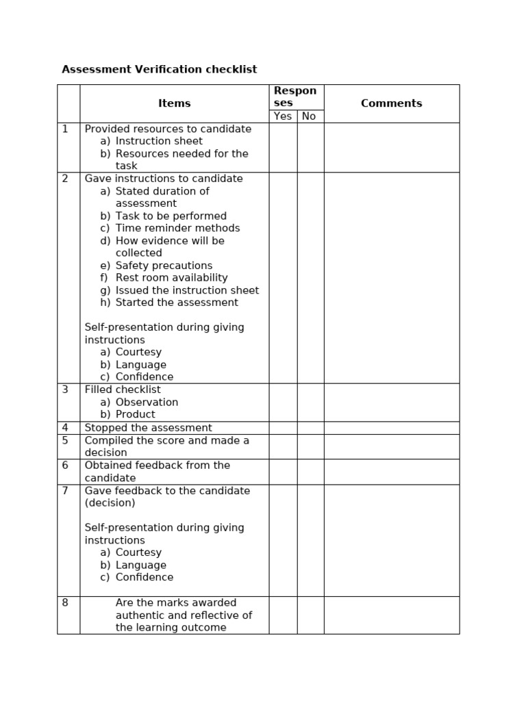 Assessment Verification Checklist 2022 | PDF