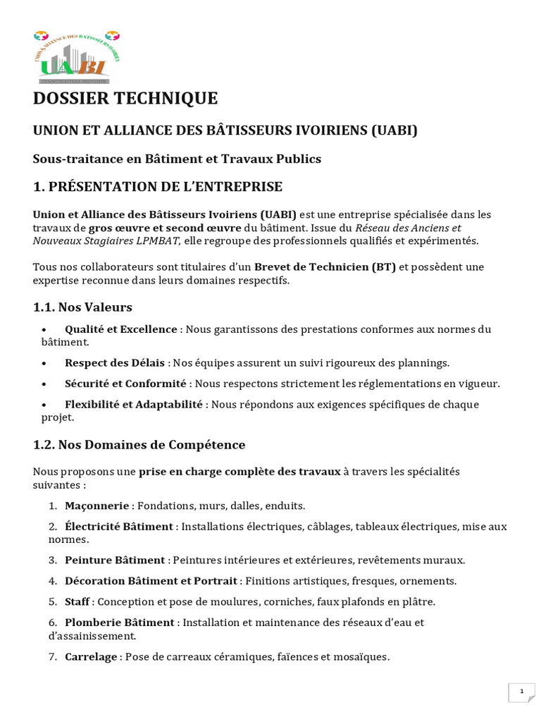 Dossier Technique UABI en BTP | PDF