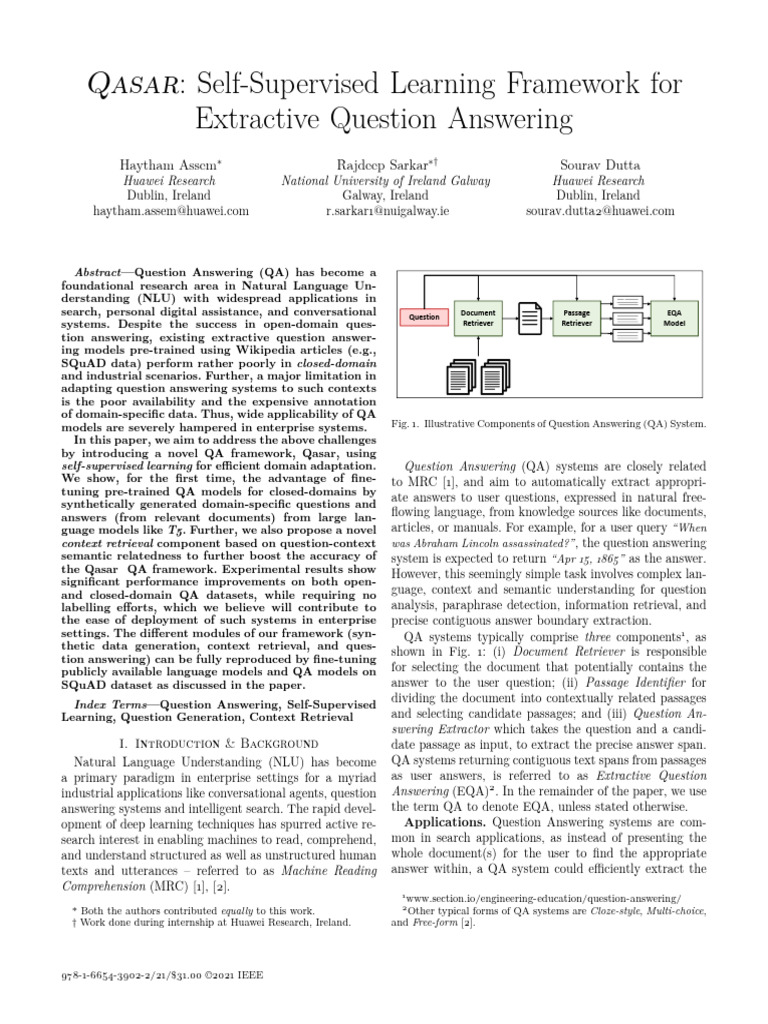 Qasar: Self-Supervised QA Framework | PDF | Artificial Intelligence ...