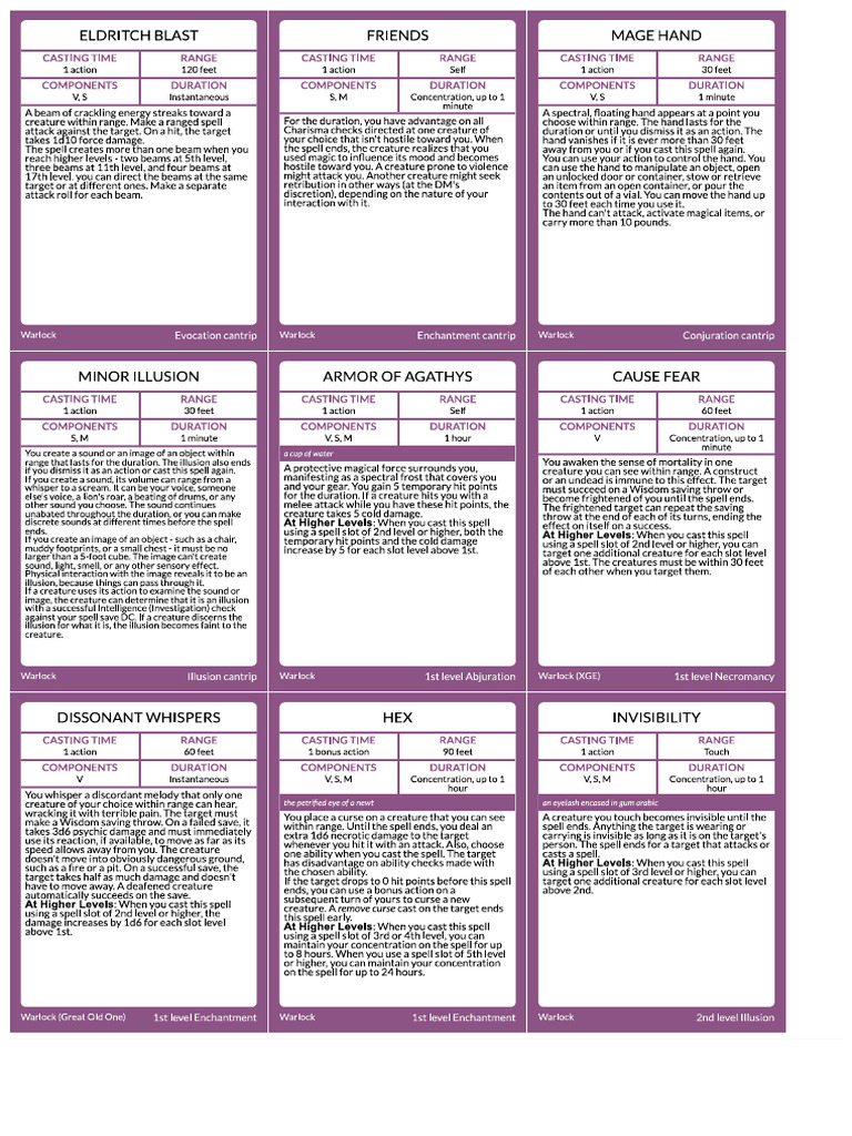 Warlock Spell List | PDF