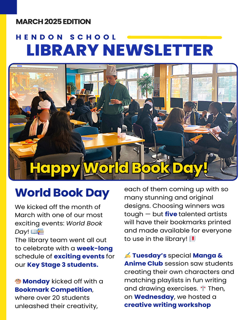 Hendon School Library March 2025 Events | PDF | Libraries | Books