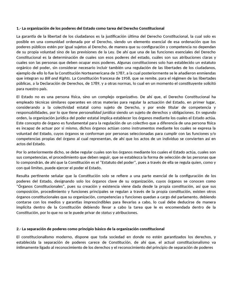 Organización y separación de poderes en el Estado | PDF | Constitución ...