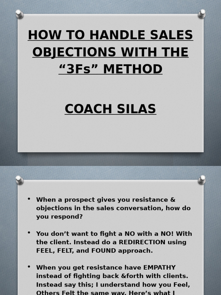 How To Handle Sales Objections With The "3fs" Method | PDF