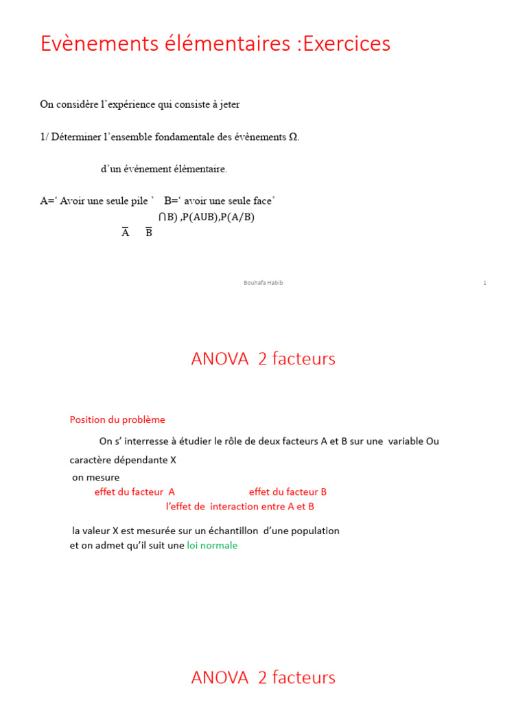 Exercices sur les Événements Élémentaires et ANOVA | PDF | Analyse de ...