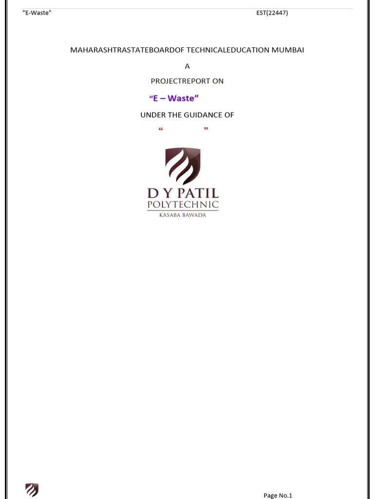E-Waste Management Project Report | PDF | Electronic Waste | Waste