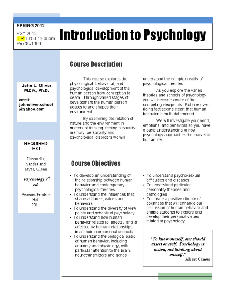 Introduction to Psychology Course Guide | PDF | Test (Assessment ...