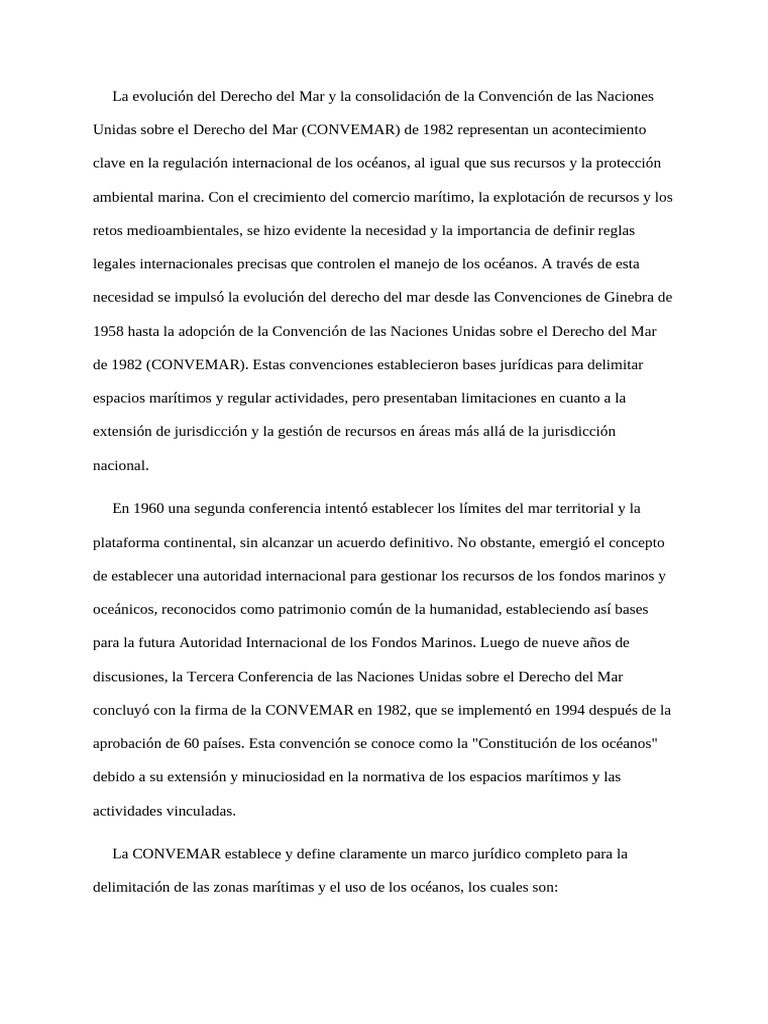 Evolución del Derecho del Mar y CONVEMAR | PDF | Convención de las ...