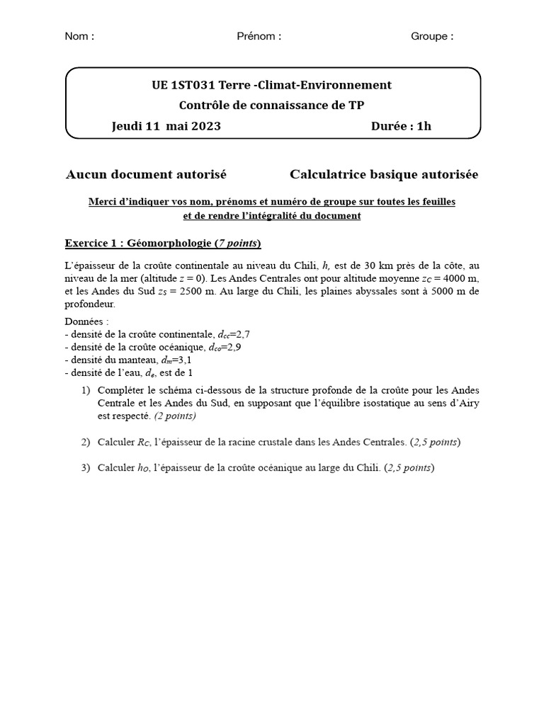 CC2 TP Tce 2023 | PDF | Croûte terrestre | Sciences de la terre